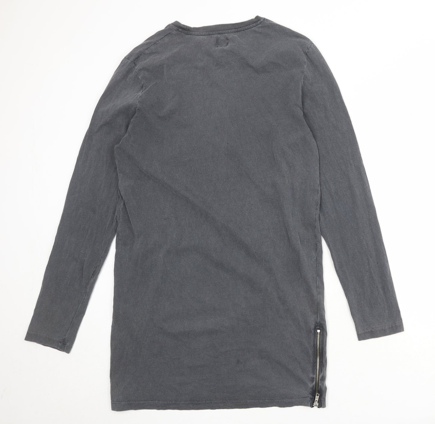 ASOS Womens Grey 100% Cotton T-Shirt Dress Size M Round Neck Zip - Zip detail on sides