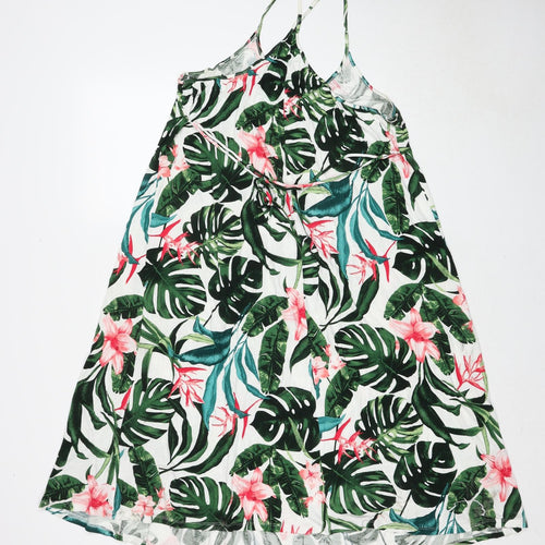 H&M Womens Multicoloured Floral Viscose Slip Dress Size M Round Neck Pullover - Leaf pattern