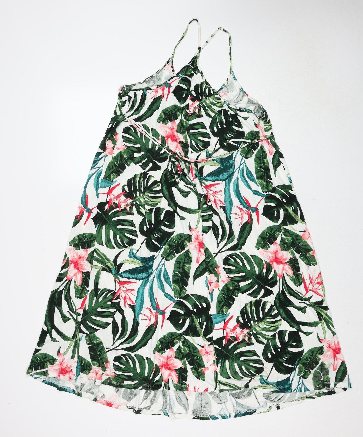 H&M Womens Multicoloured Floral Viscose Slip Dress Size M Round Neck Pullover - Leaf pattern