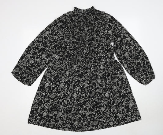 New Look Womens Black Geometric Polyester A-Line Size 10 Round Neck Button - Flower sun pattern