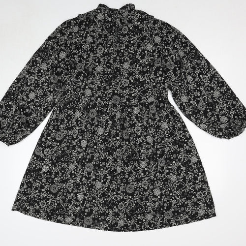 New Look Womens Black Geometric Polyester A-Line Size 10 Round Neck Button - Flower sun pattern