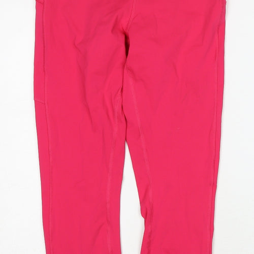 GOODMOVE Womens Pink Polyester Compression Leggings Size 12 Regular Drawstring