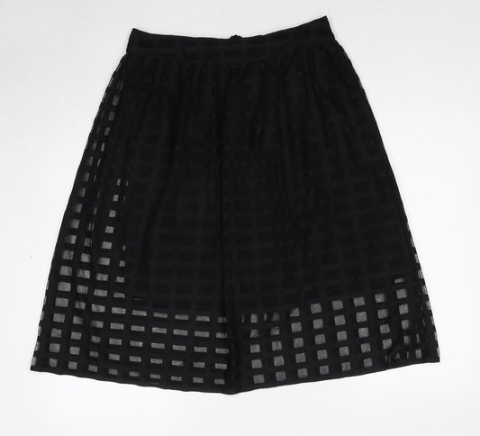 NEXT Womens Black Check Polyester A-Line Skirt Size 10 Zip