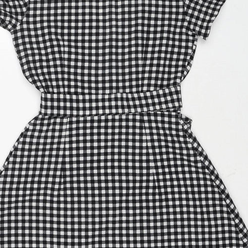 Divided by H&M Womens Black Check Polyester Wrap Dress Size 8 V-Neck Snap