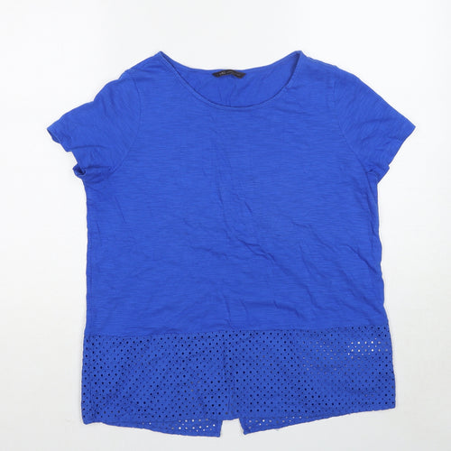 Marks and Spencer Womens Blue Cotton Basic T-Shirt Size 14 Round Neck