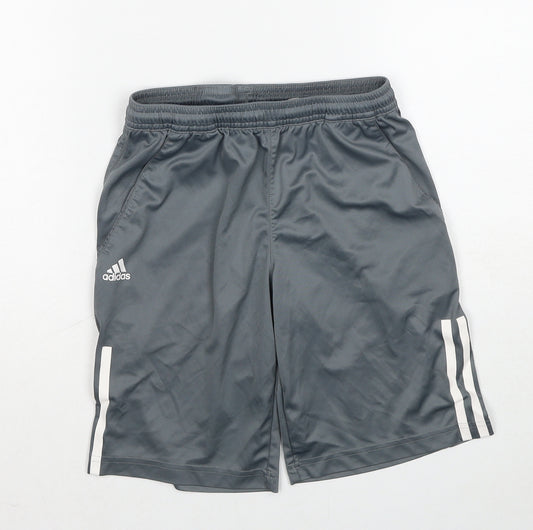 adidas Boys Grey Polyester Sweat Shorts Size 9-10 Years Regular Drawstring