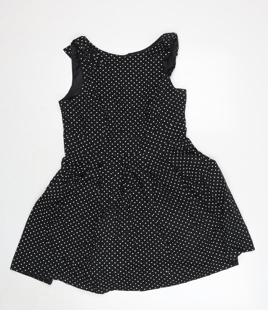 Henry Holland Womens Black Polka Dot Cotton Fit & Flare Size 14 Boat Neck Zip