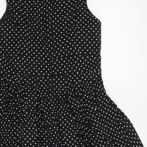 Henry Holland Womens Black Polka Dot Cotton Fit & Flare Size 14 Boat Neck Zip