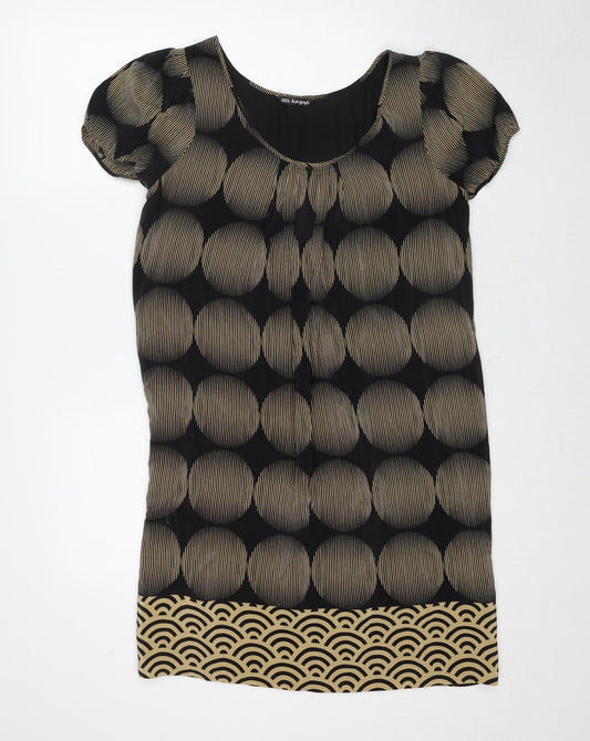 Autograph Womens Black Geometric Silk A-Line Size 14 Round Neck Pullover