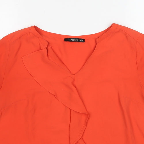 Oasis Womens Orange Polyester Basic Blouse Size 12 V-Neck