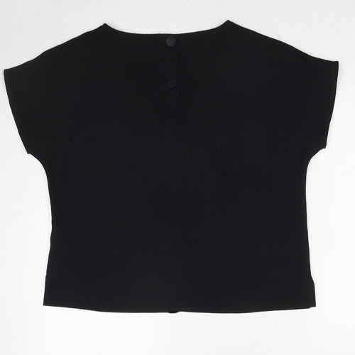 NEXT Womens Black Polyester Basic T-Shirt Size 14 Round Neck