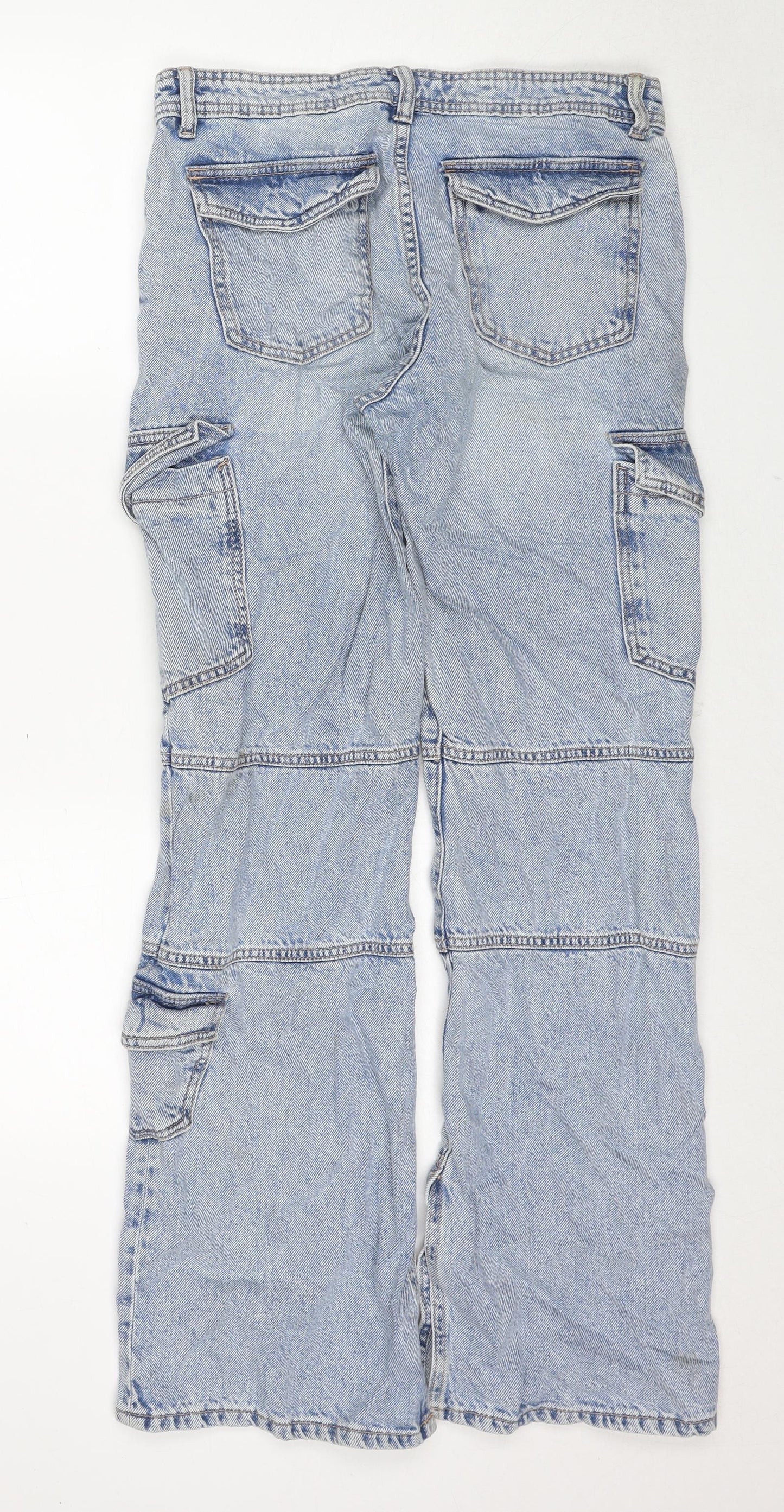Zara Womens Blue Cotton Wide-Leg Jeans Size 8 Regular Zip