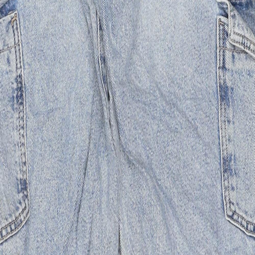 Zara Womens Blue Cotton Wide-Leg Jeans Size 8 Regular Zip