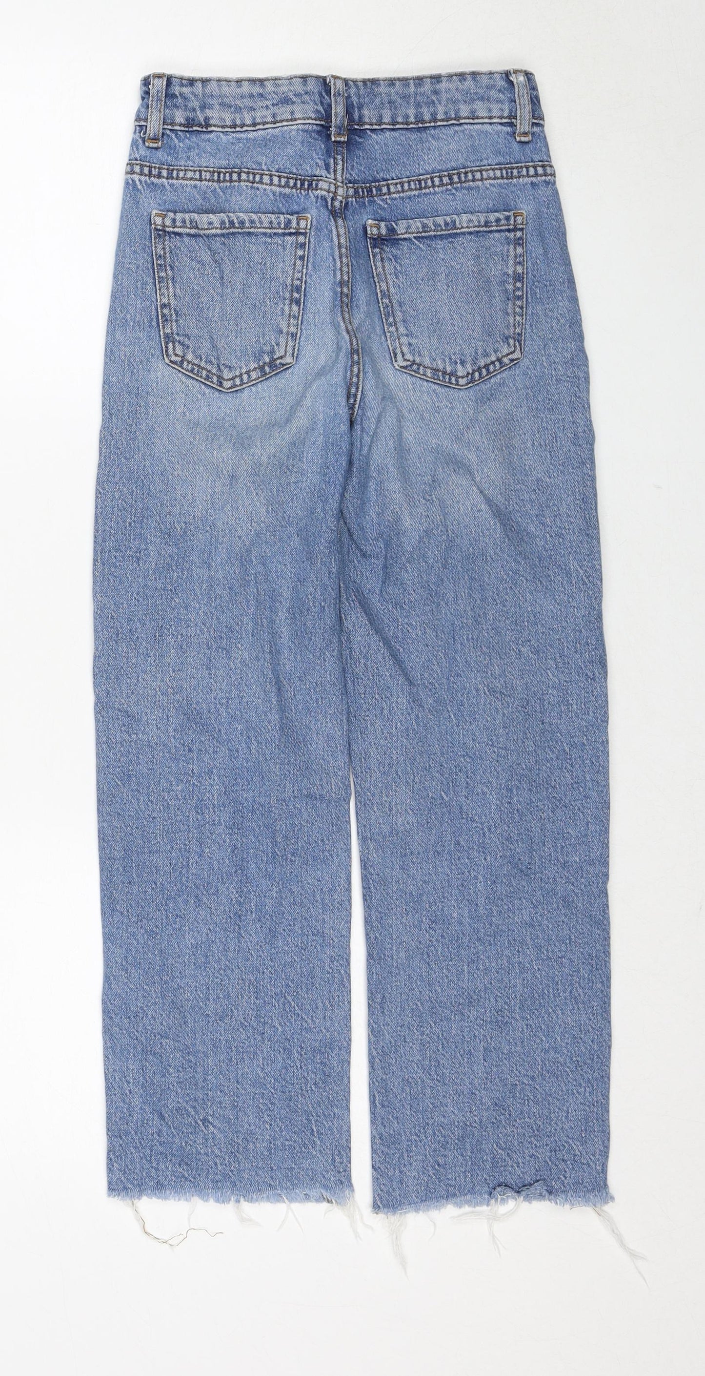 Bershka Girls Blue Cotton Straight Jeans Size 9-10 Years Regular Zip - Distressed