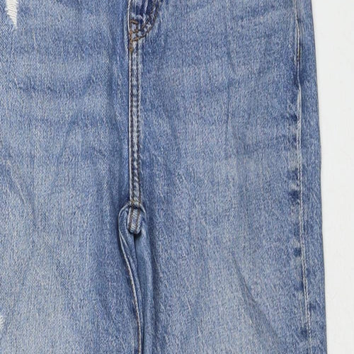 Bershka Girls Blue Cotton Straight Jeans Size 9-10 Years Regular Zip - Distressed