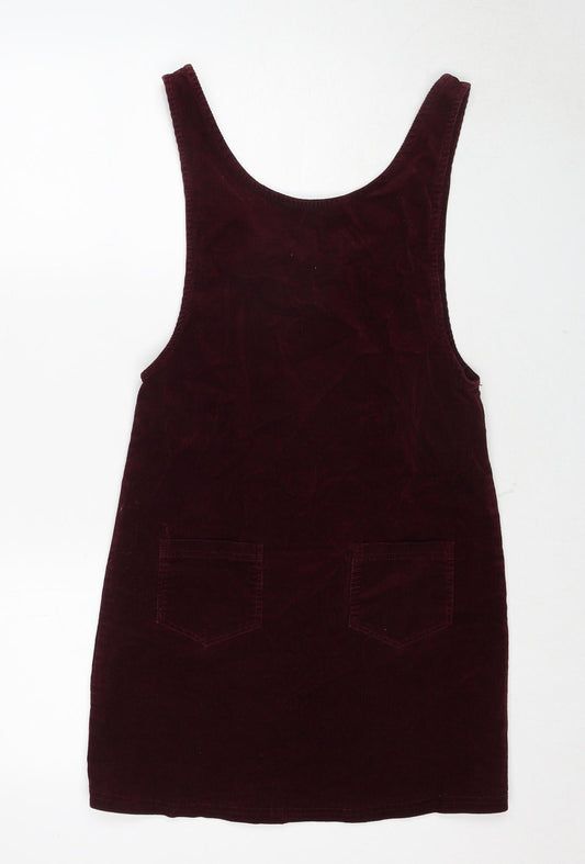 New Look Womens Red Cotton Pinafore/Dungaree Dress Size 6 Scoop Neck Pullover