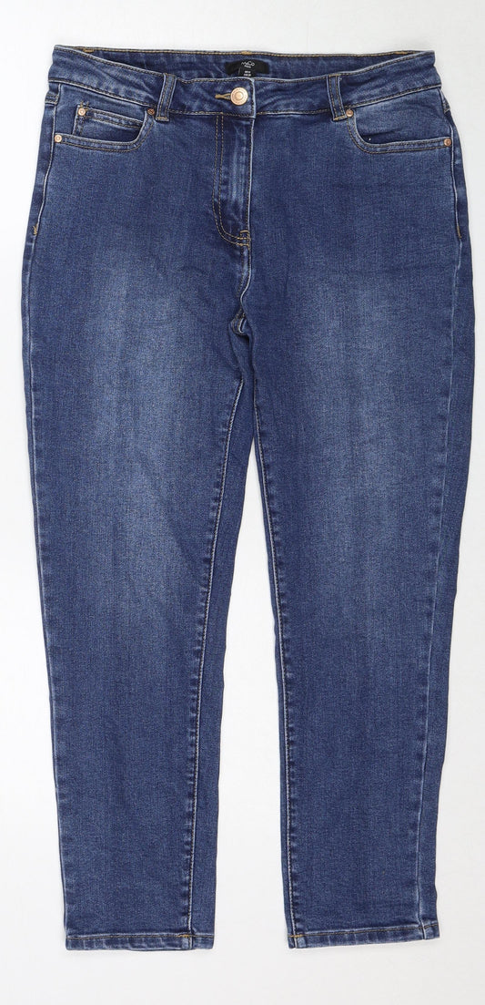M&Co Womens Blue Cotton Skinny Jeans Size 12 Regular Zip