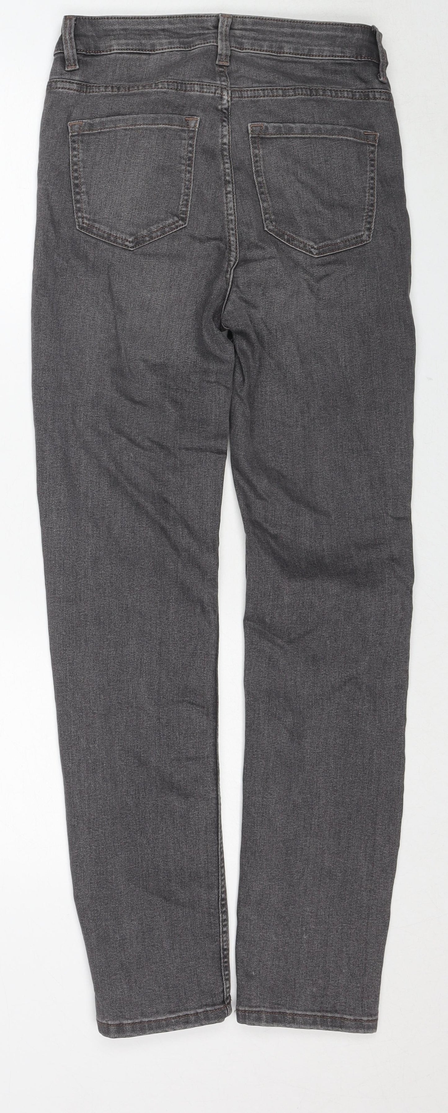 Marks and Spencer Womens Grey Cotton Straight Jeans Size 8 Regular Zip