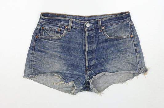 Levi's Womens Blue Cotton Cut-Off Shorts Size 34 Regular Zip - Distressed Look, Cut Off