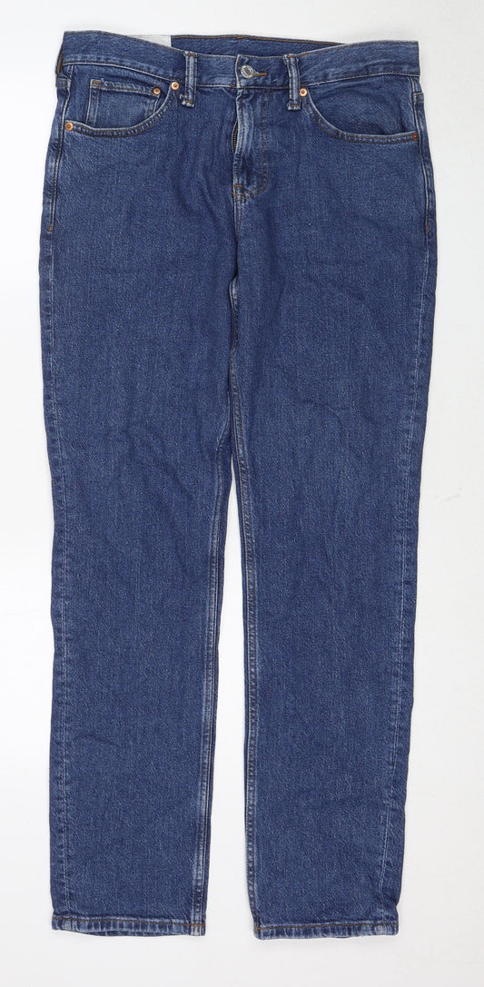 H&M Mens Blue Cotton Straight Jeans Size 32 in L32 in Regular Zip