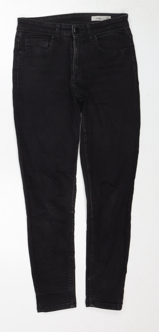 Marks and Spencer Womens Black Cotton Skinny Jeans Size 8 Regular Zip - Short leg