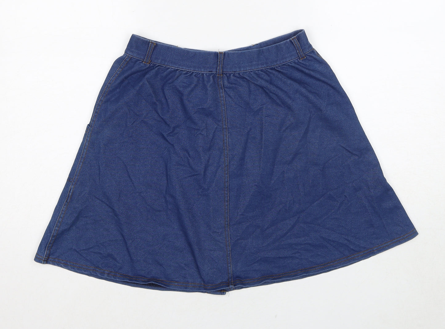 Topshop Womens Blue Cotton Swing Skirt Size 8 Button