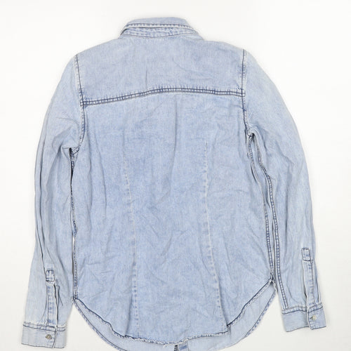 Pull&Bear Womens Blue Cotton Basic Button-Up Size S Collared