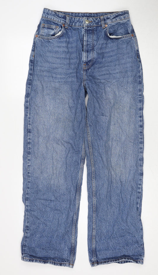 Topshop Womens Blue Cotton Straight Jeans Size 12 Regular Zip