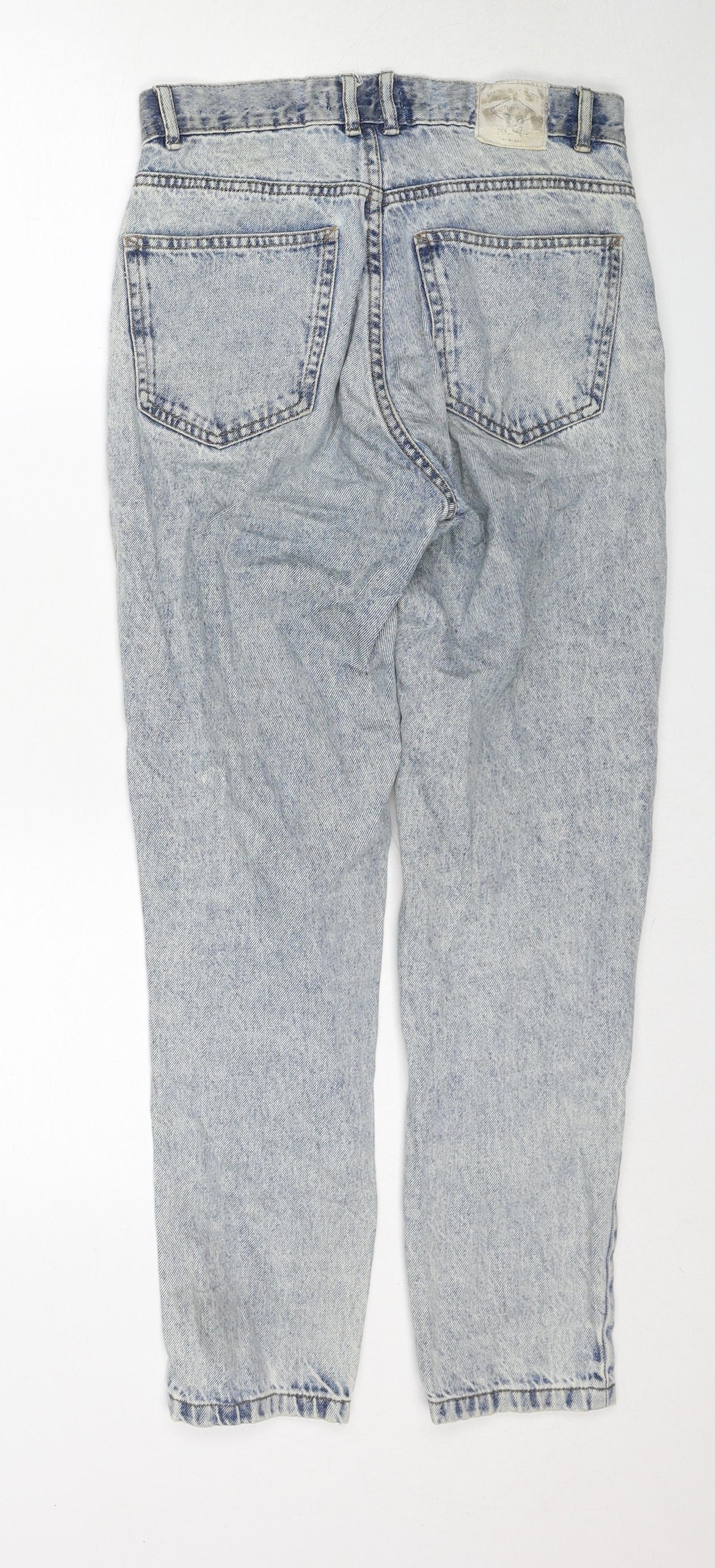 Pull&Bear Womens Blue Cotton Mom Jeans Size 8 Regular Zip