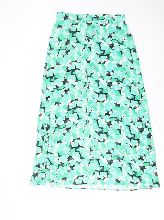 Pieces Womens Green Floral Viscose Peasant Skirt Size L Button