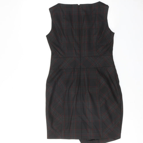 NEXT Womens Black Striped Polyester Shift Size 10 Round Neck Zip