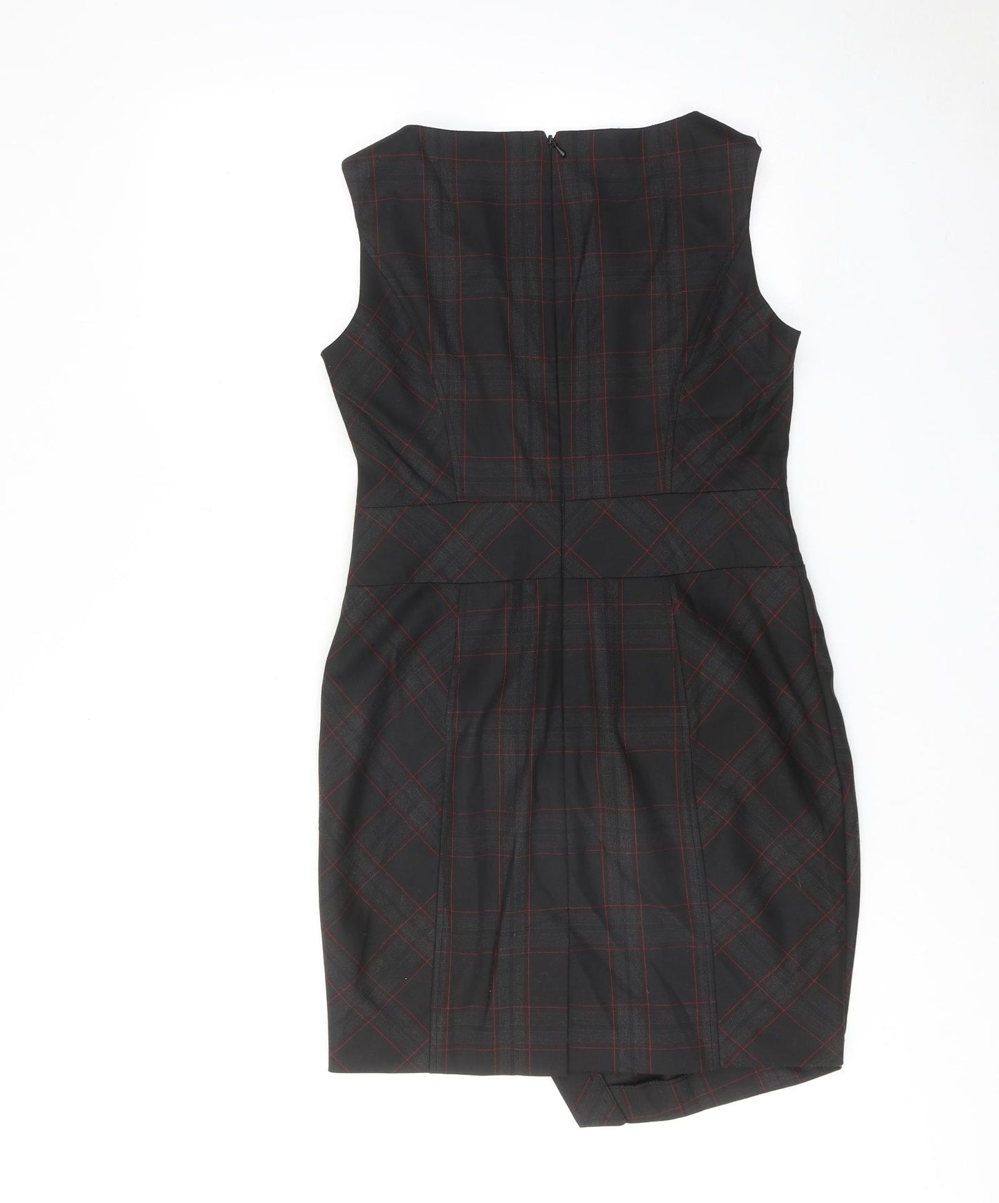 NEXT Womens Black Striped Polyester Shift Size 10 Round Neck Zip