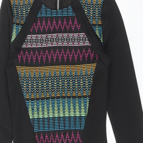 H&M Womens Multicoloured Geometric Polyester Shift Size 8 Round Neck Zip