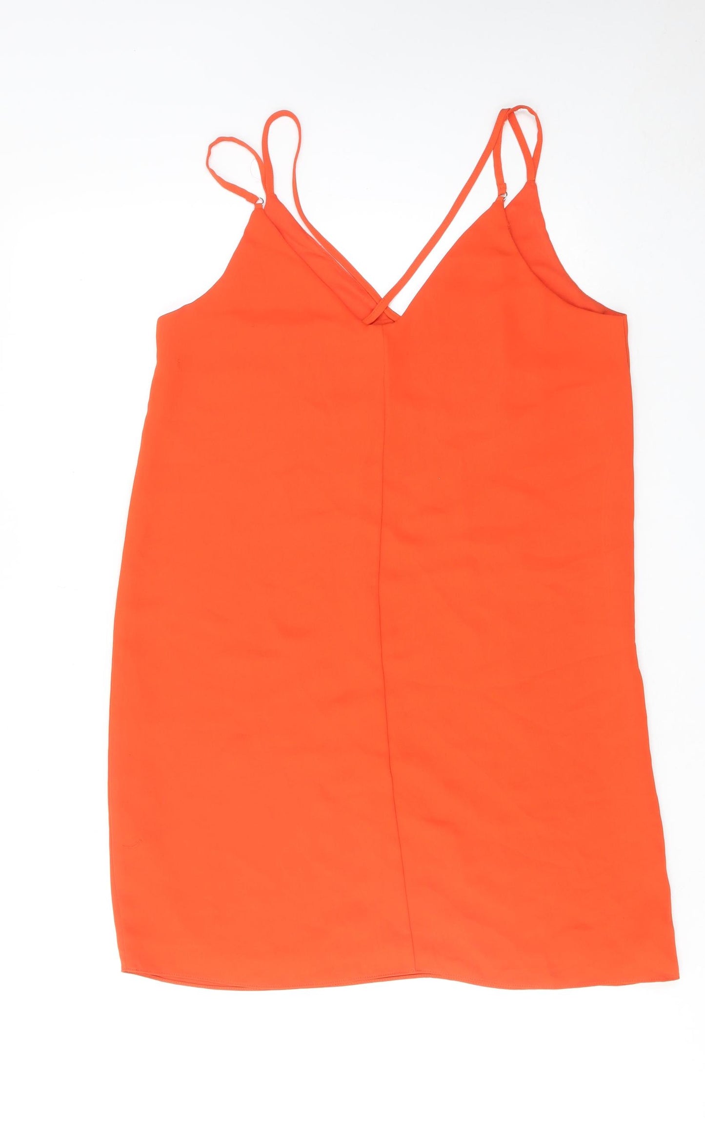 Topshop Womens Orange Polyester Tank Dress Size 12 V-Neck Pullover