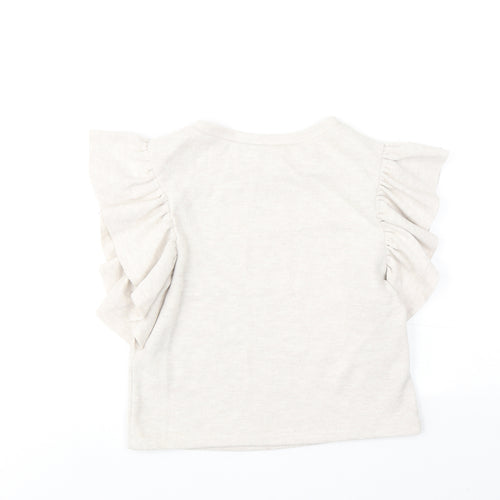 Zara Womens Ivory Polyester Cropped T-Shirt Size S Round Neck - Ribbed