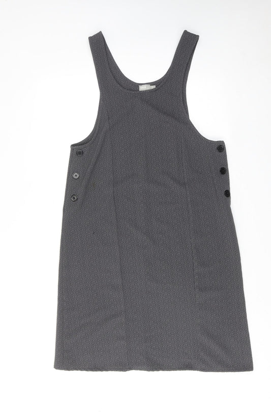 ASOS Womens Grey Geometric Polyester Pinafore/Dungaree Dress Size 6 Round Neck Button - Pinafore