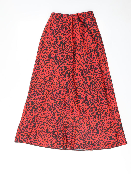New Look Womens Red Animal Print Polyester Maxi Skirt Size 8 - Cheetah Pattern