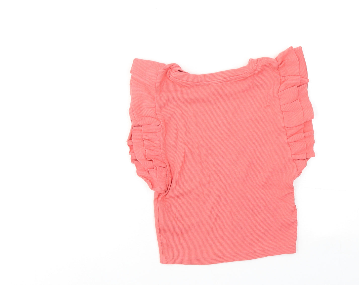 Zara Womens Pink Cotton Basic Blouse Size M Round Neck - Ribbed