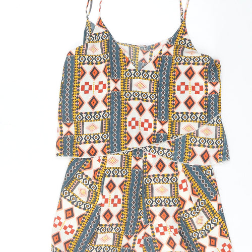 H&M Womens Multicoloured Geometric Polyester Playsuit One-Piece Size 8 Zip