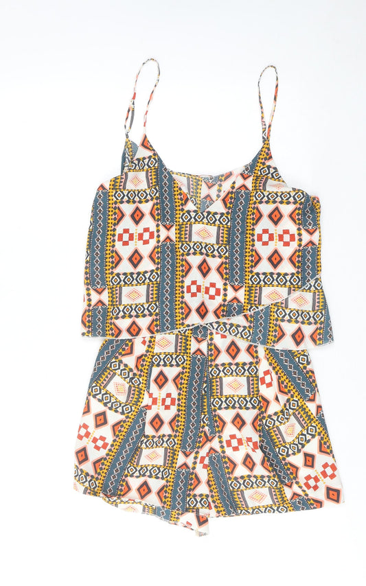 H&M Womens Multicoloured Geometric Polyester Playsuit One-Piece Size 8 Zip
