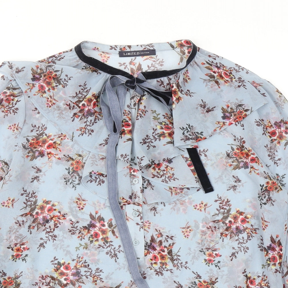Marks and Spencer Womens Blue Floral Polyester Basic Button-Up Size 12 Round Neck