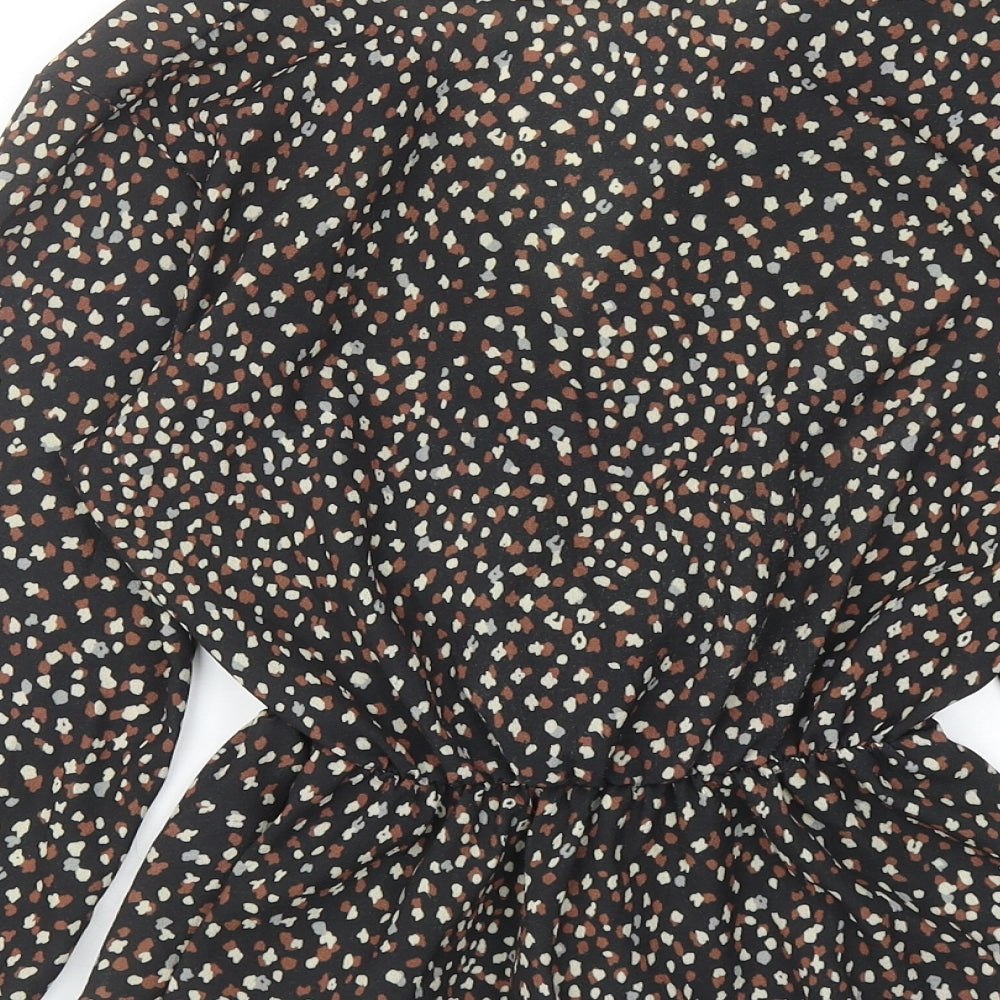 Boohoo Womens Black Geometric Polyester Basic Blouse Size 8 V-Neck - Wrap Front Detail
