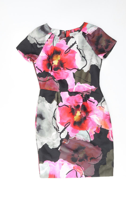 Coast Womens Multicoloured Floral Polyester Shift Size 10 Round Neck Zip