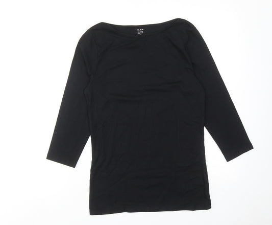 Marks and Spencer Womens Black Cotton Basic T-Shirt Size 10 Boat Neck - Slash Neck