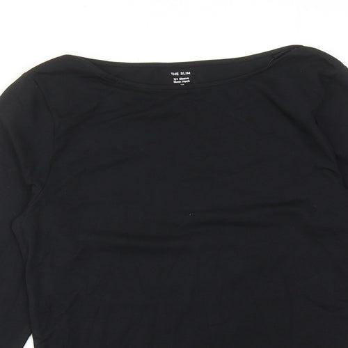 Marks and Spencer Womens Black Cotton Basic T-Shirt Size 10 Boat Neck - Slash Neck