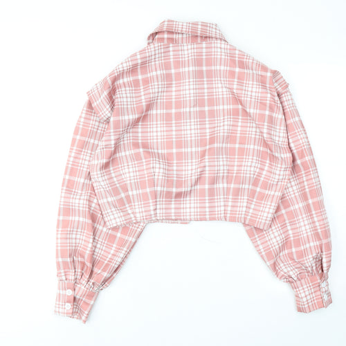 Nasty Gal Womens Pink Plaid Polyester Cropped Button-Up Size M Collared