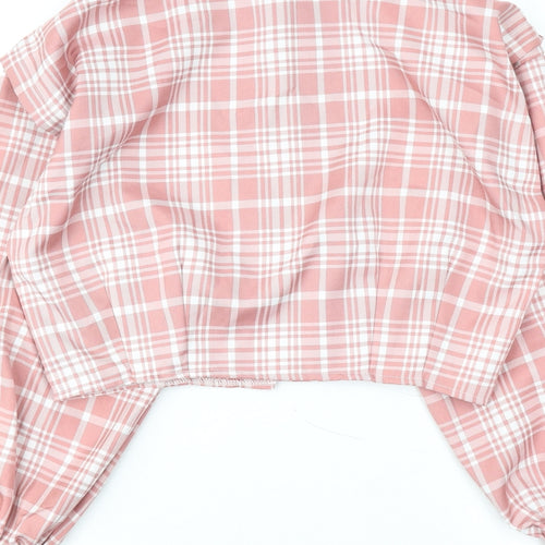 Nasty Gal Womens Pink Plaid Polyester Cropped Button-Up Size M Collared
