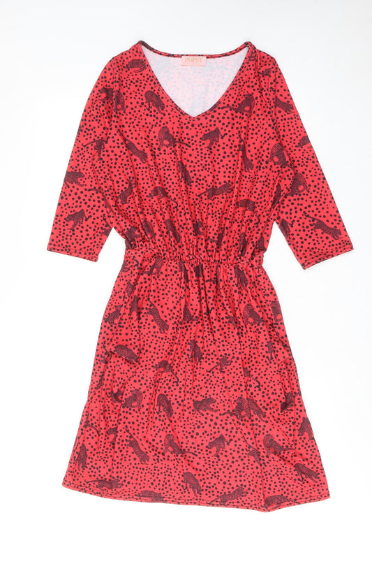 Popsy Womens Pink Geometric Polyester A-Line Size 12 V-Neck Pullover - Leopard Print