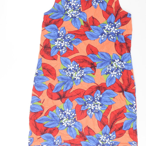 Marks and Spencer Womens Multicoloured Floral Linen Tank Dress Size 12 Round Neck Pullover