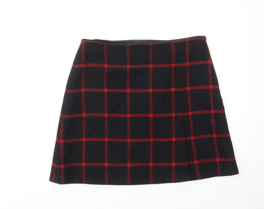 Hobbs Womens Black Check Wool A-Line Skirt Size 14 Zip